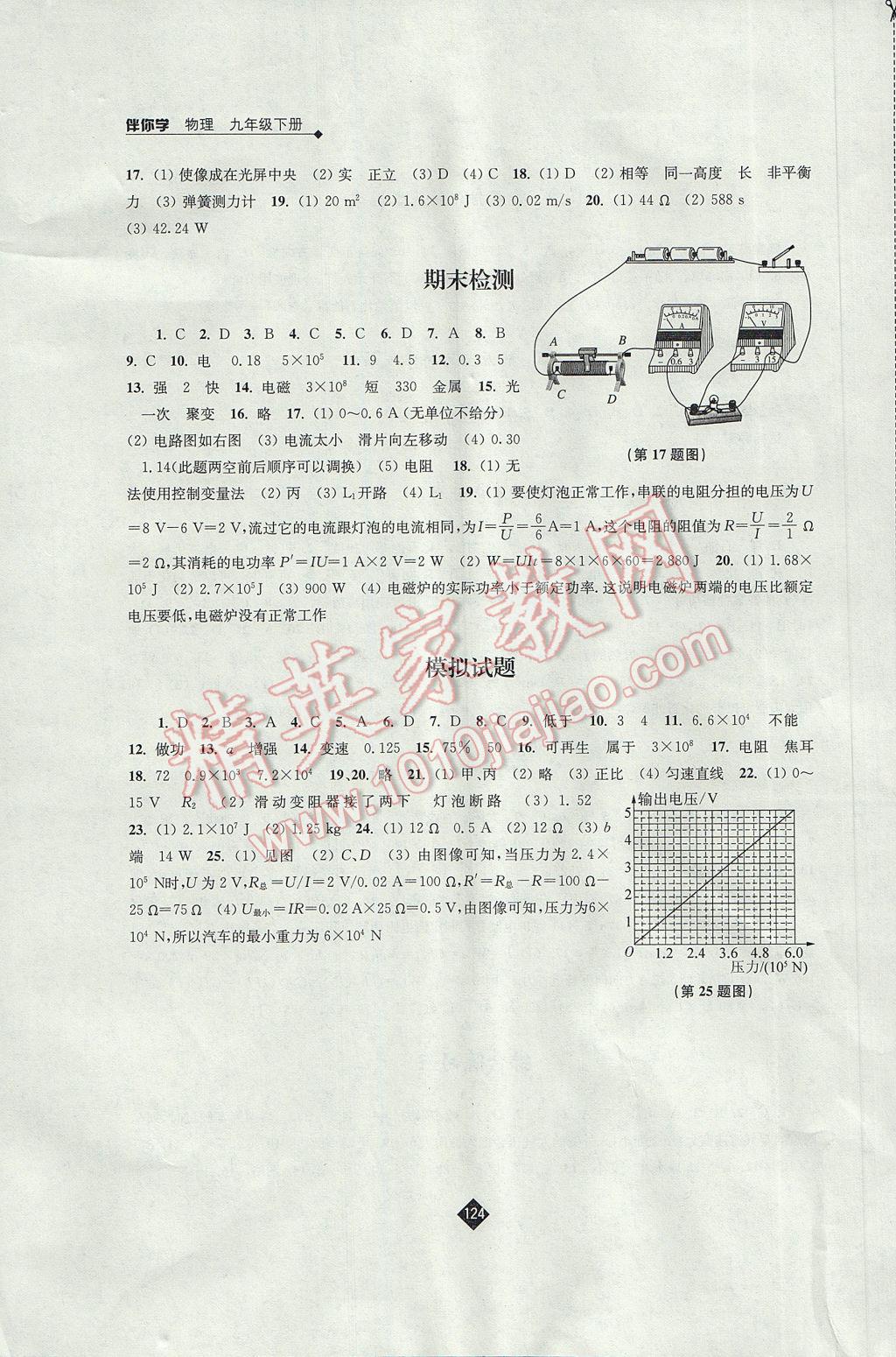 2017年伴你學(xué)九年級物理下冊蘇科版 參考答案第8頁