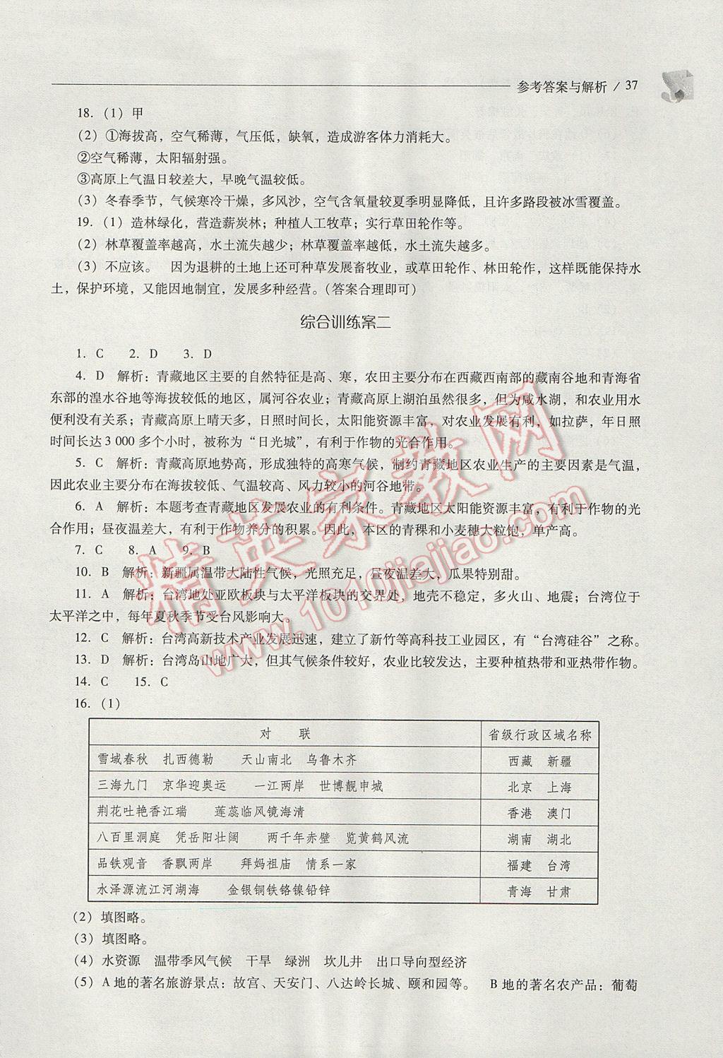 2017年新课程问题解决导学方案八年级地理下册晋教版 参考答案第37页