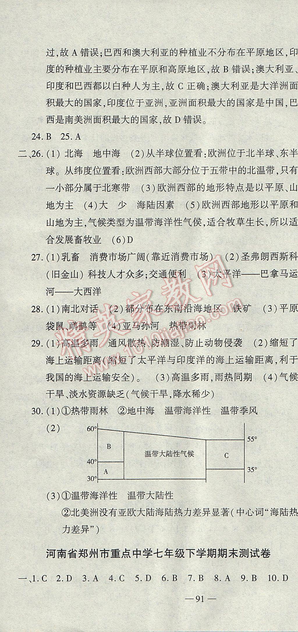 2017年全能闖關(guān)沖刺卷七年級地理下冊人教版 參考答案第10頁