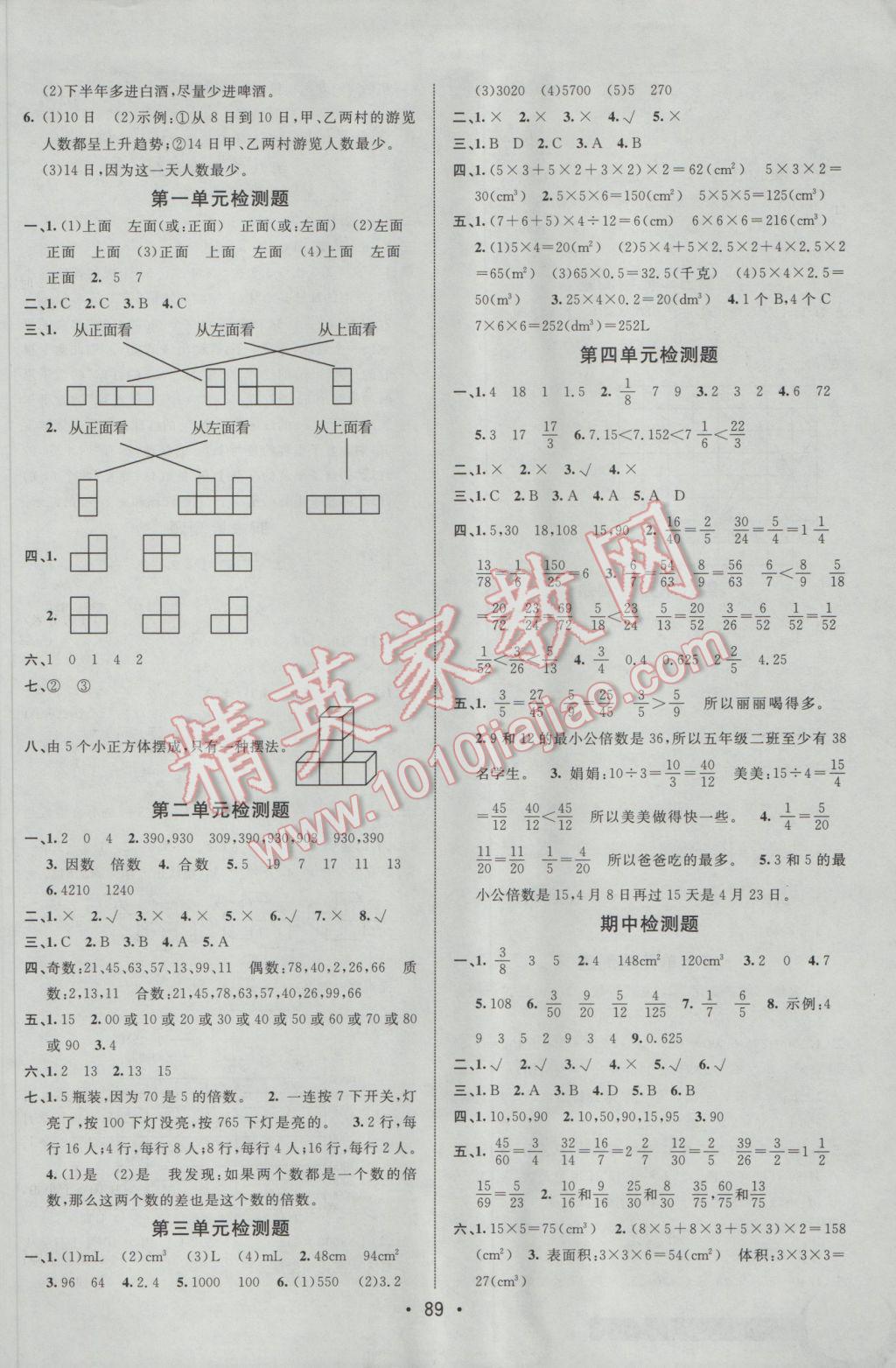 2017年同行课课100分过关作业五年级数学下册人教版 参考答案第7页