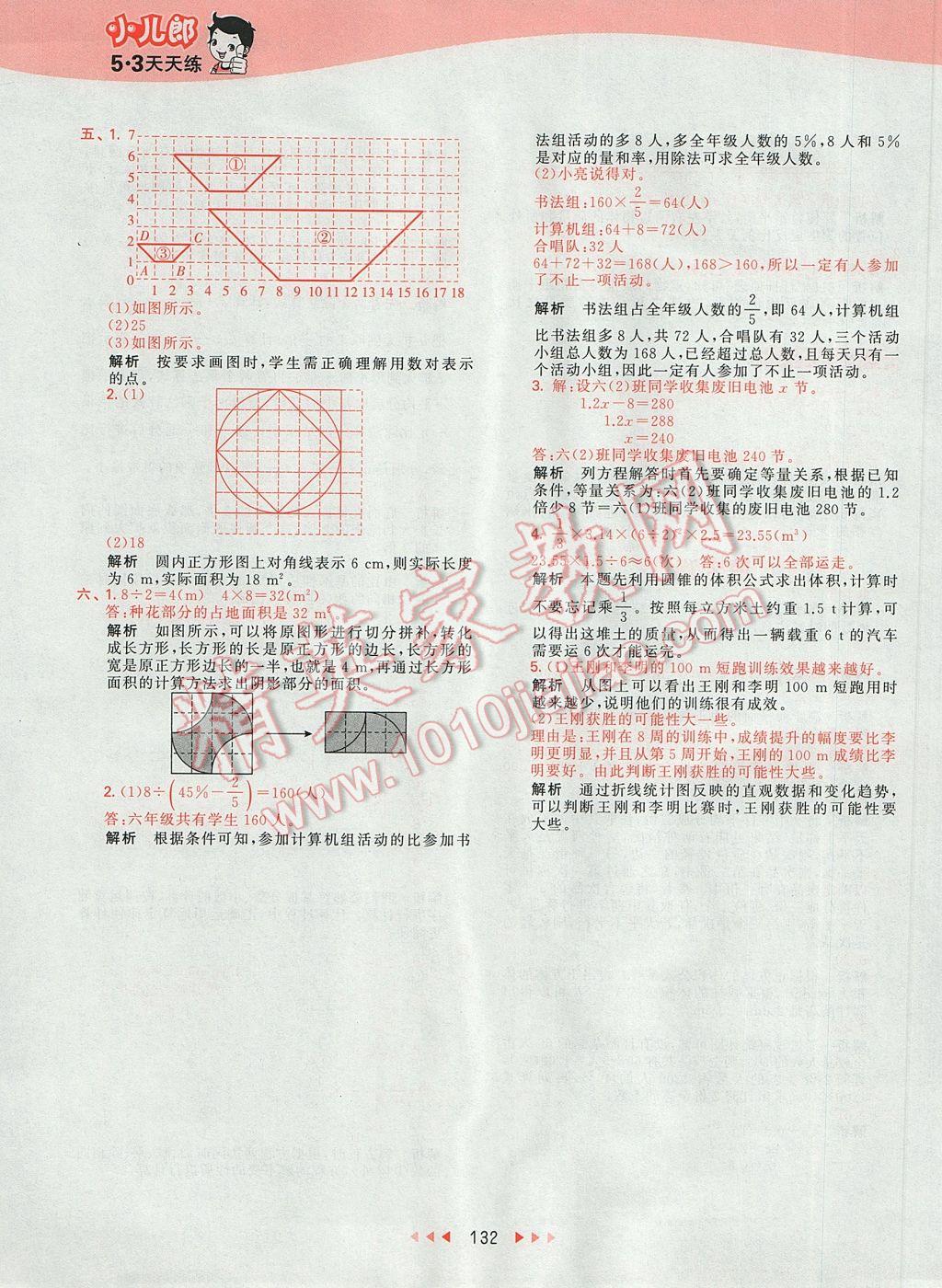 2017年53天天练小学数学六年级下册人教版 参考答案第51页