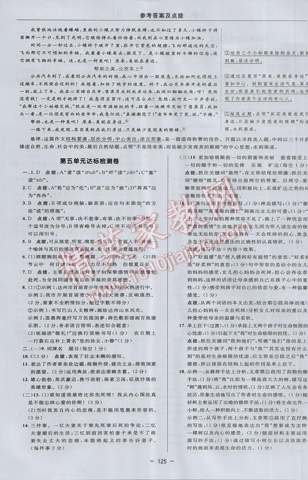 2017年綜合應(yīng)用創(chuàng)新題典中點九年級語文下冊河大版 參考答案第7頁