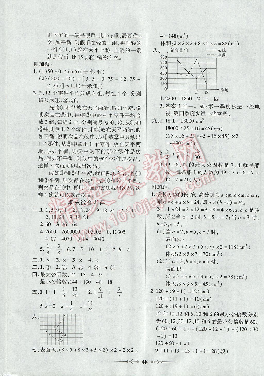 2017年英才學(xué)業(yè)評價五年級數(shù)學(xué)下冊人教版 參考答案第16頁