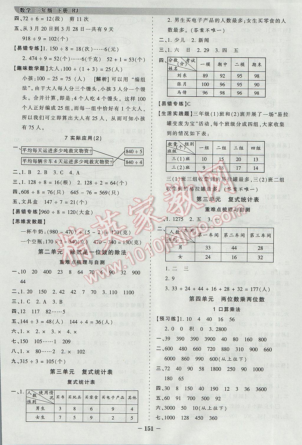 2017年王朝霞德才兼?zhèn)渥鳂I(yè)創(chuàng)新設(shè)計(jì)三年級(jí)數(shù)學(xué)下冊(cè)人教版 參考答案第3頁