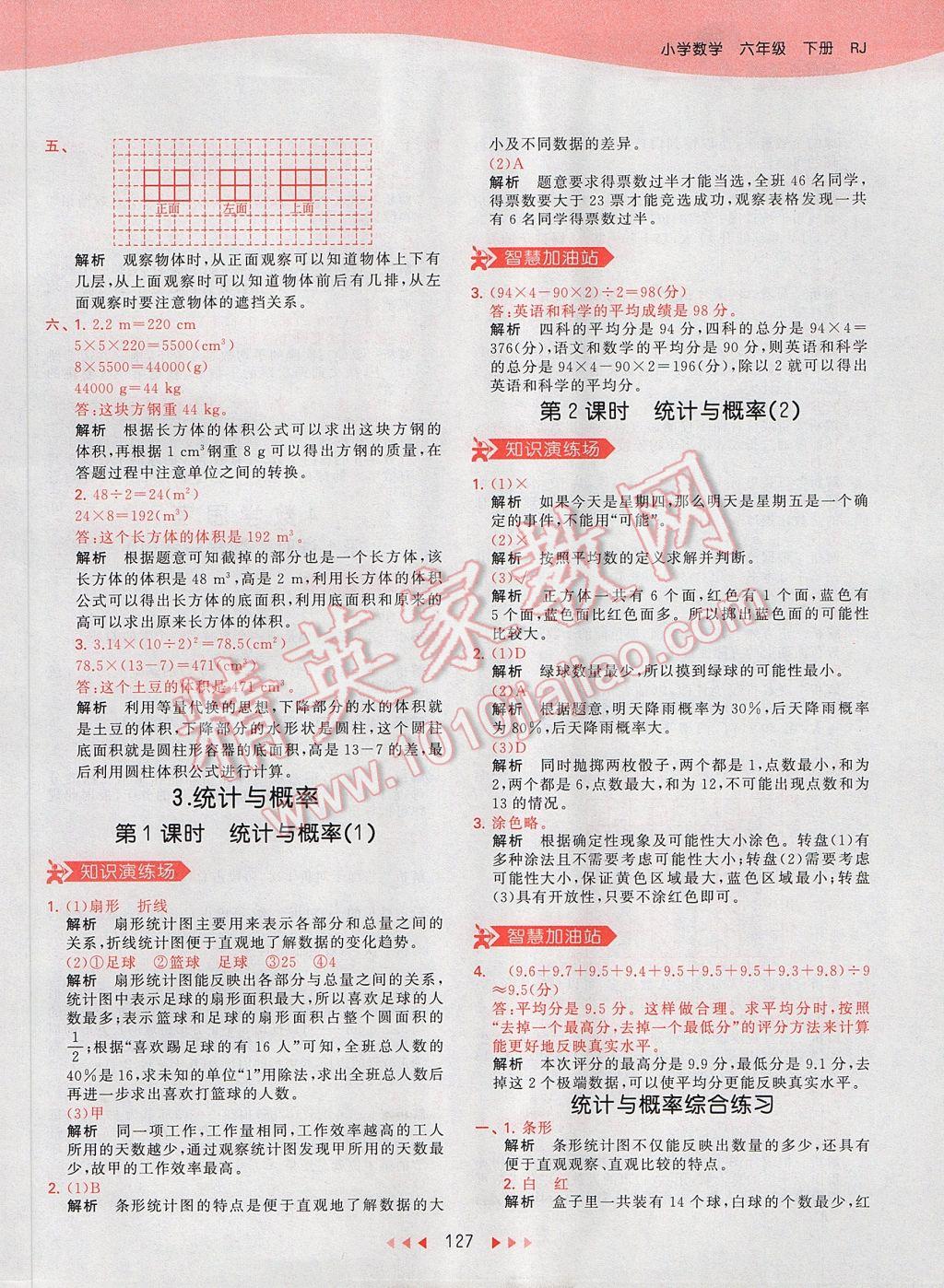 2017年53天天練小學(xué)數(shù)學(xué)六年級下冊人教版 參考答案第46頁