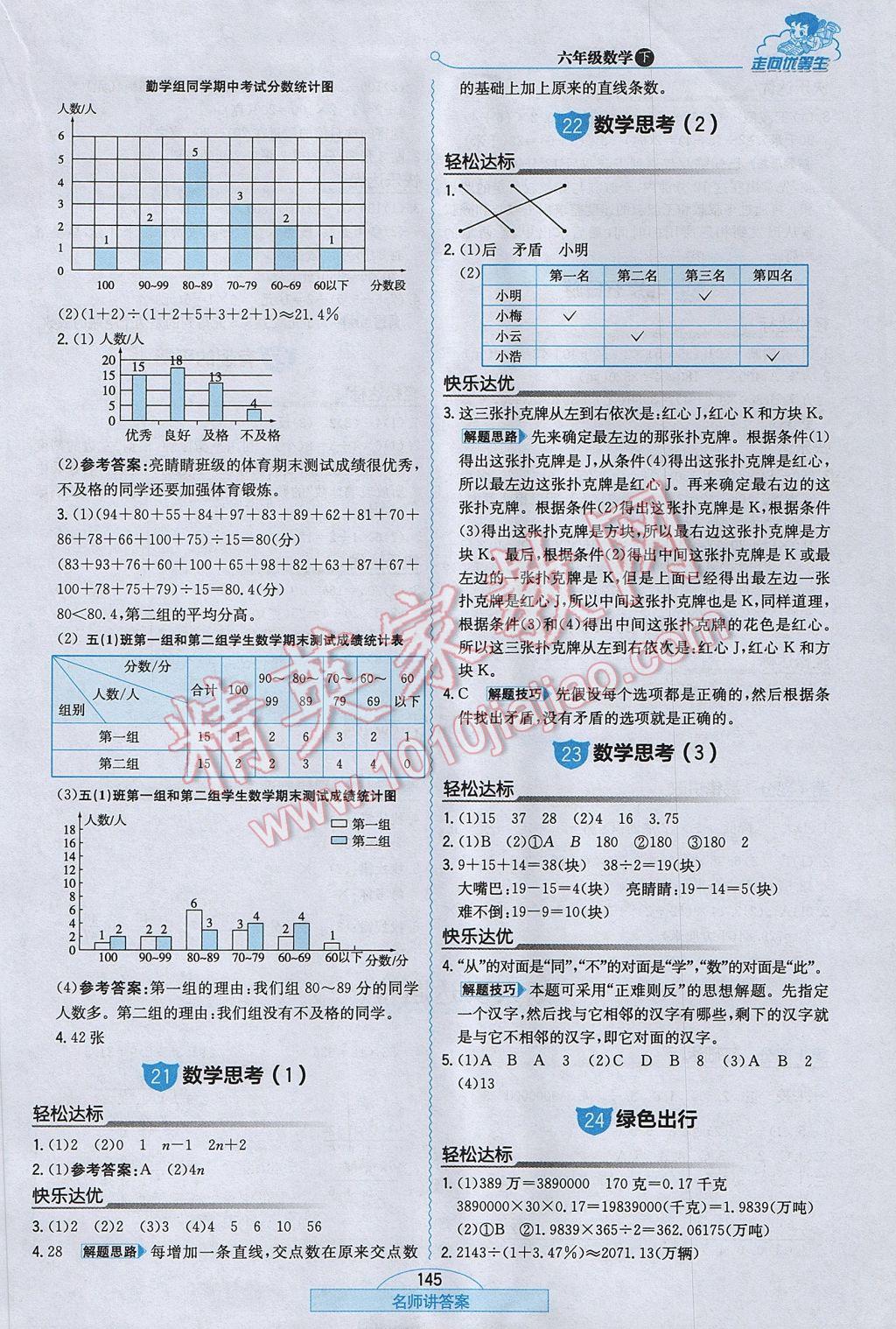 2017年走向优等生六年级数学下册人教版 参考答案第21页