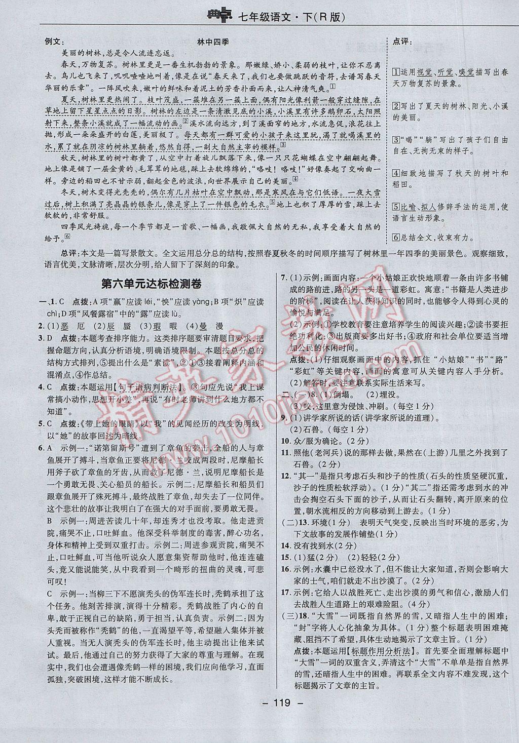 2017年綜合應用創(chuàng)新題典中點七年級語文下冊人教版 參考答案第7頁