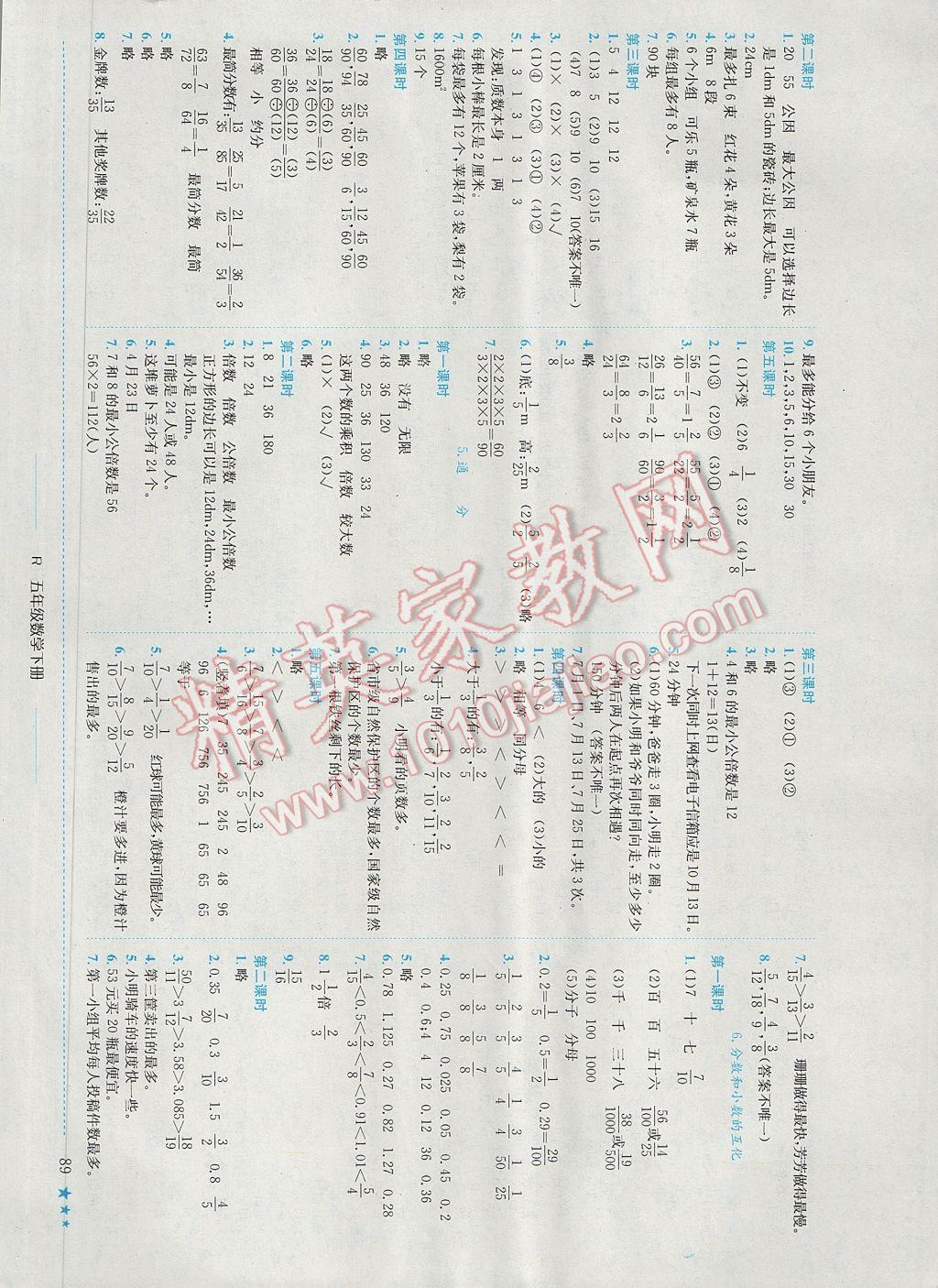 2017年黄冈小状元作业本五年级数学下册人教版广东 参考答案第5页