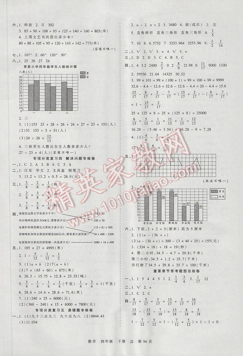 2017年王朝霞考点梳理时习卷四年级数学下册冀教版 参考答案第6页