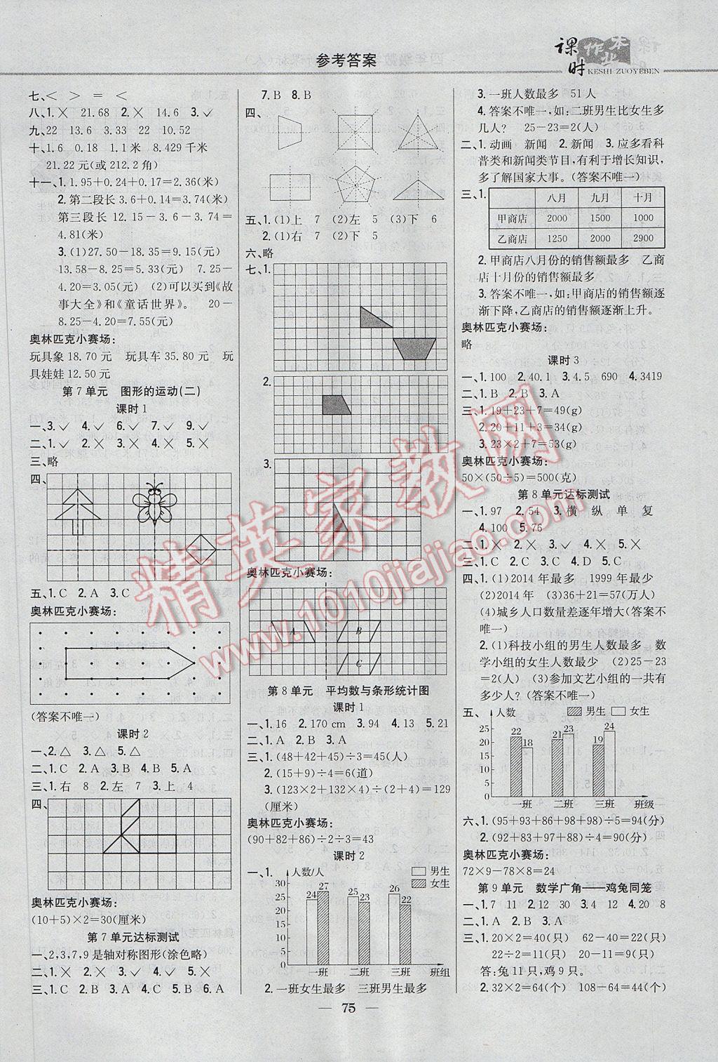 2017年課時(shí)作業(yè)本四年級(jí)數(shù)學(xué)下冊(cè)人教版 參考答案第5頁(yè)