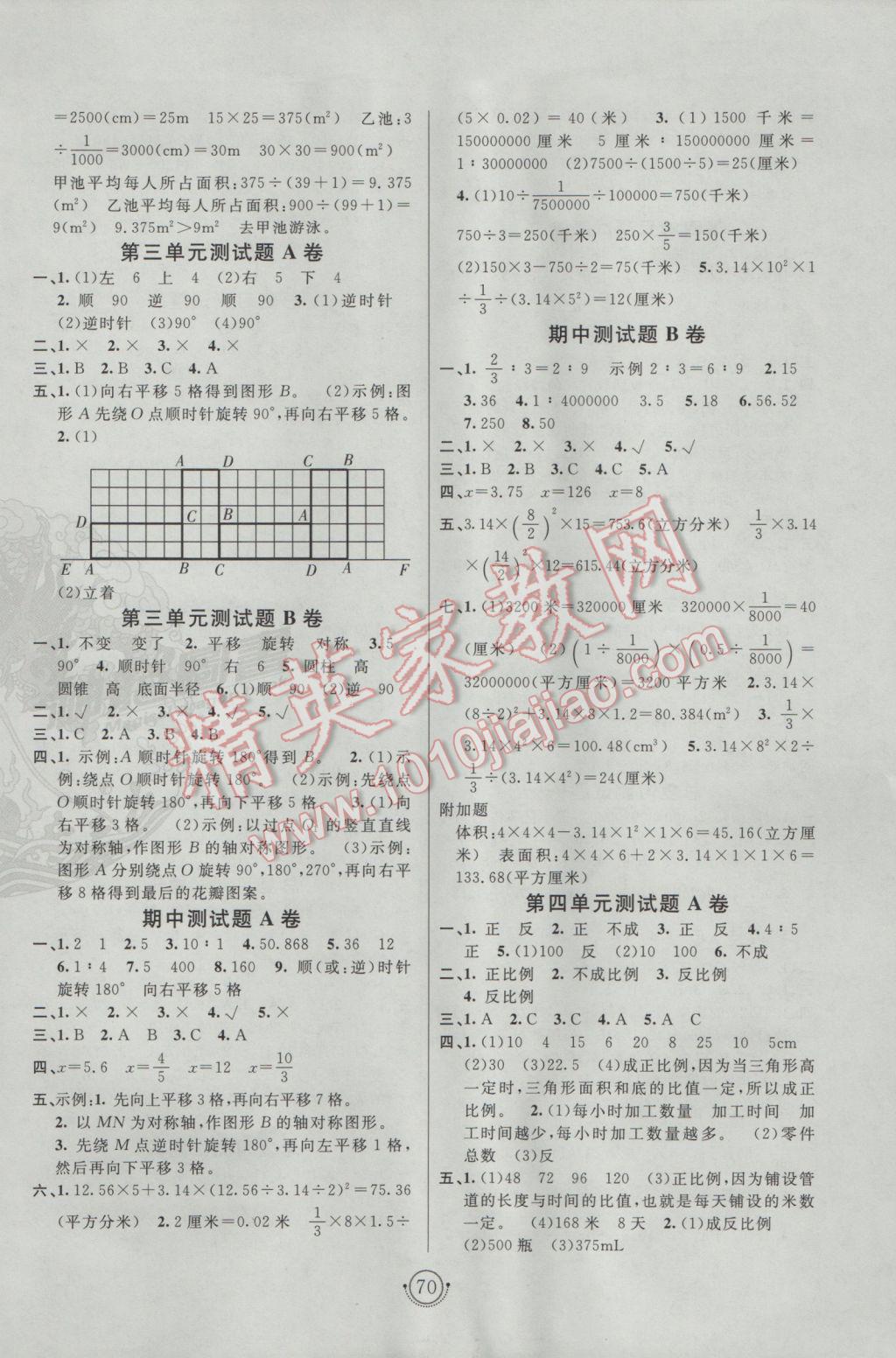 2017年海淀单元测试AB卷六年级数学下册北师大版 参考答案第2页