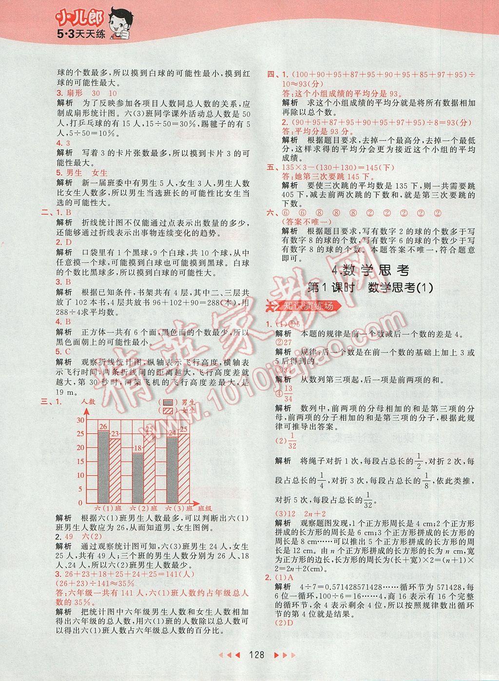 2017年53天天练小学数学六年级下册人教版 参考答案第47页