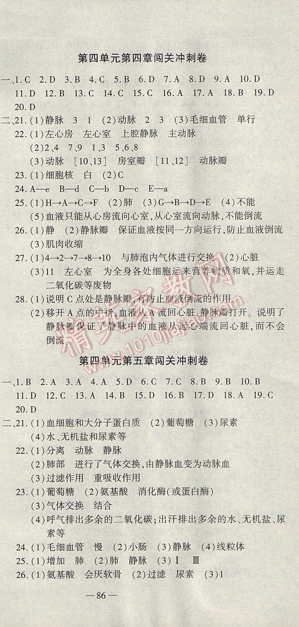 2017年全能闖關(guān)沖刺卷七年級生物下冊人教版 參考答案第3頁