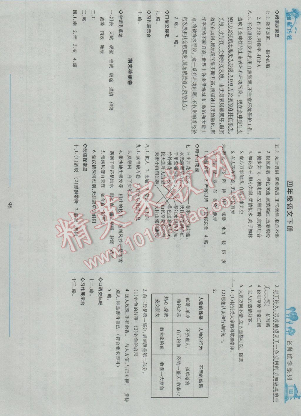 2017年細(xì)解巧練四年級語文下冊魯教版五四制 參考答案第14頁