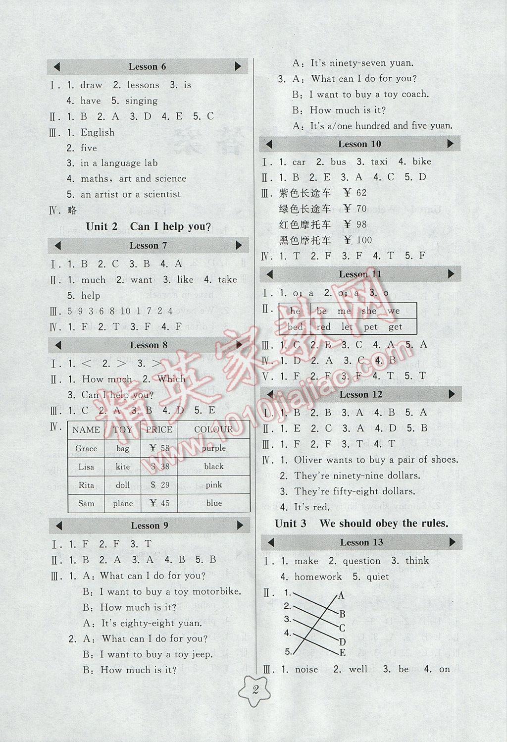 2017年北大綠卡五年級(jí)英語(yǔ)下冊(cè)人教精通版 參考答案第2頁(yè)