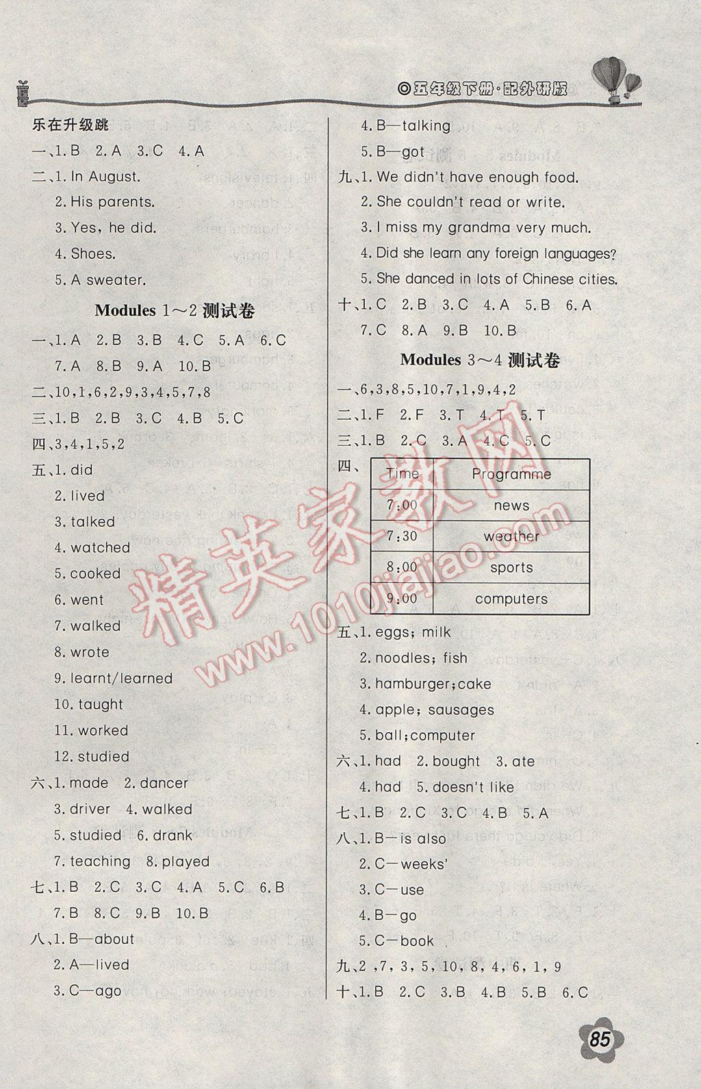 2017年新課堂同步訓(xùn)練五年級(jí)英語下冊(cè)外研版三起 參考答案第9頁