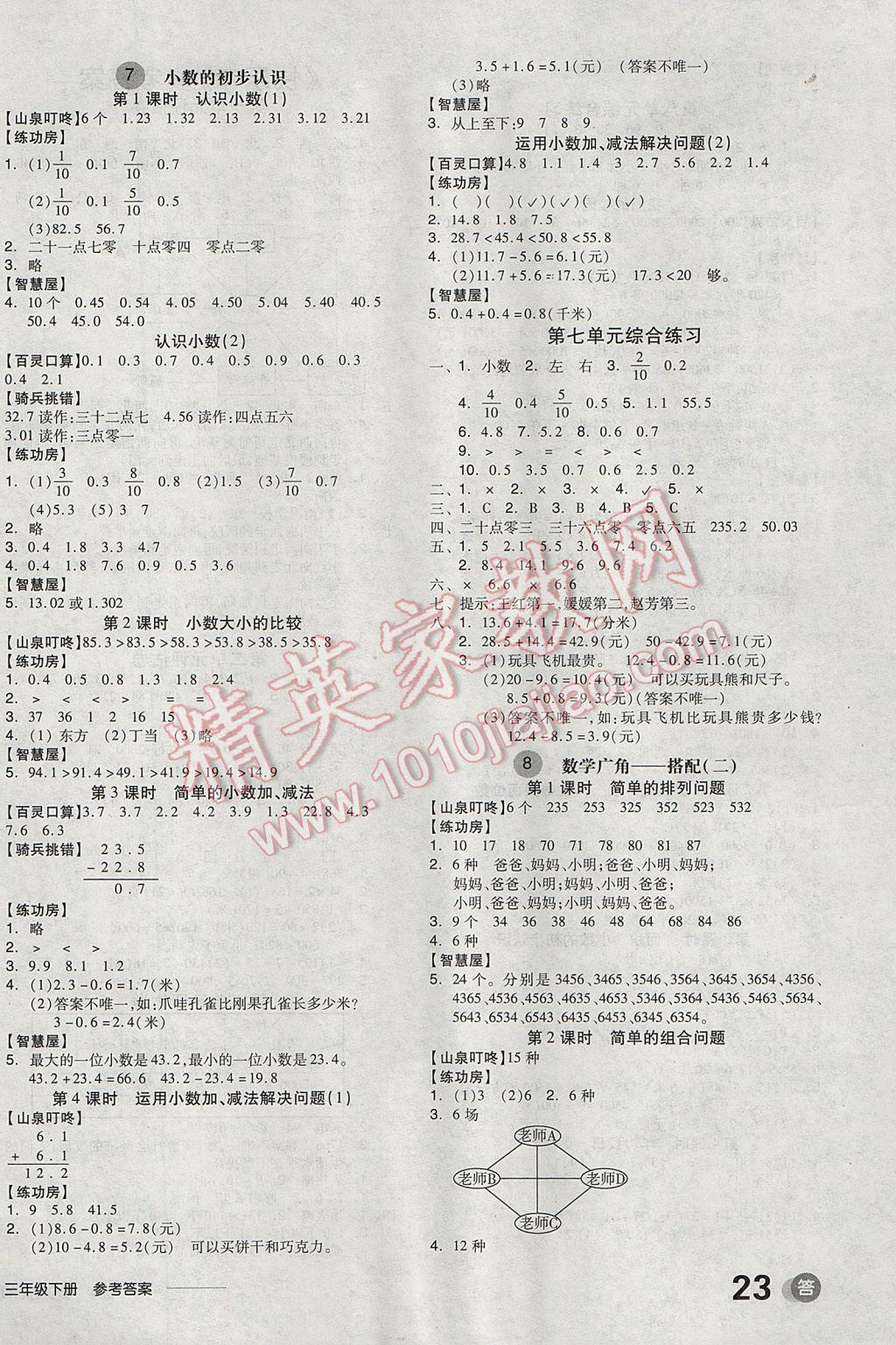 2017年全品学练考三年级数学下册人教版 课后练答案第7页