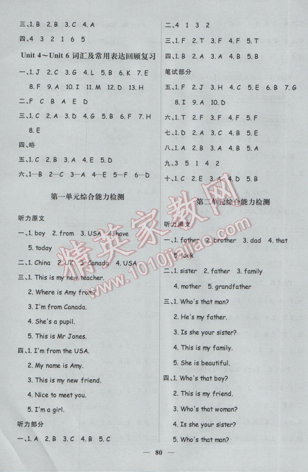 2017年陽(yáng)光課堂課時(shí)優(yōu)化作業(yè)三年級(jí)英語(yǔ)下冊(cè)人教PEP版 參考答案第6頁(yè)