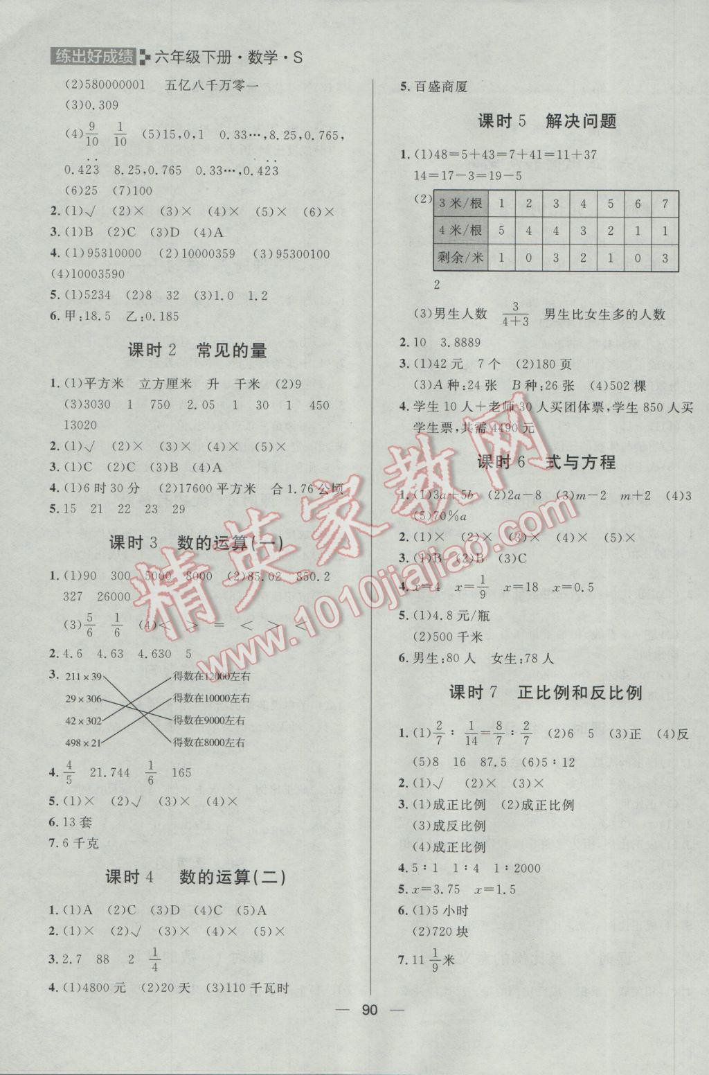 2017年練出好成績(jī)六年級(jí)數(shù)學(xué)下冊(cè)蘇教版 參考答案第6頁(yè)