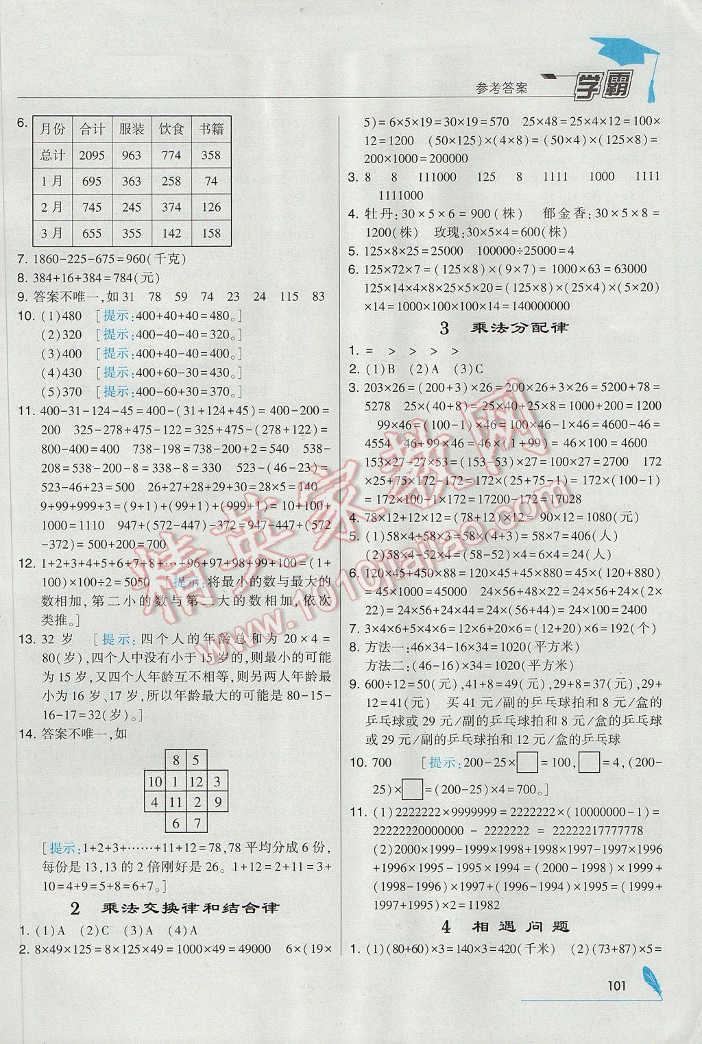 2017年經(jīng)綸學(xué)典學(xué)霸四年級(jí)數(shù)學(xué)下冊(cè)江蘇版 參考答案第12頁