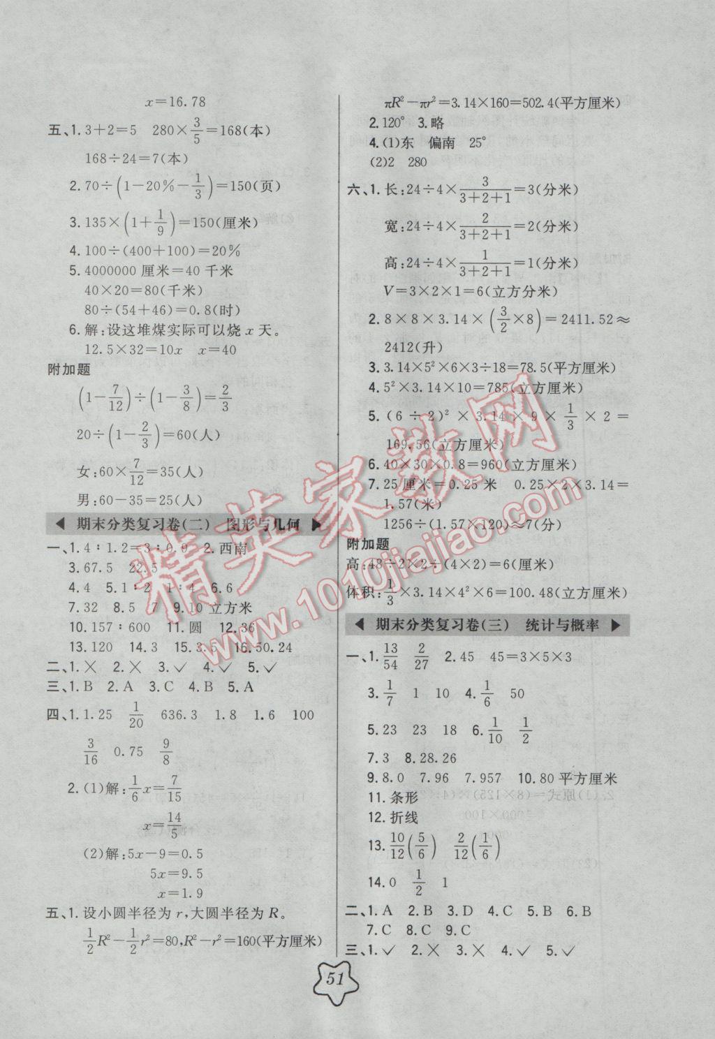 2017年北大绿卡六年级数学下册北师大版 参考答案第15页