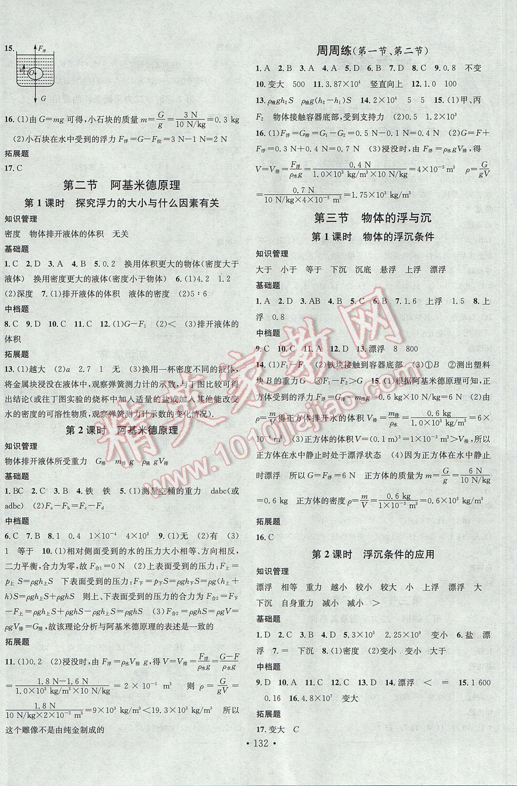 2017年名校課堂滾動學(xué)習(xí)法八年級物理下冊滬科版云南科技出版社 參考答案第4頁