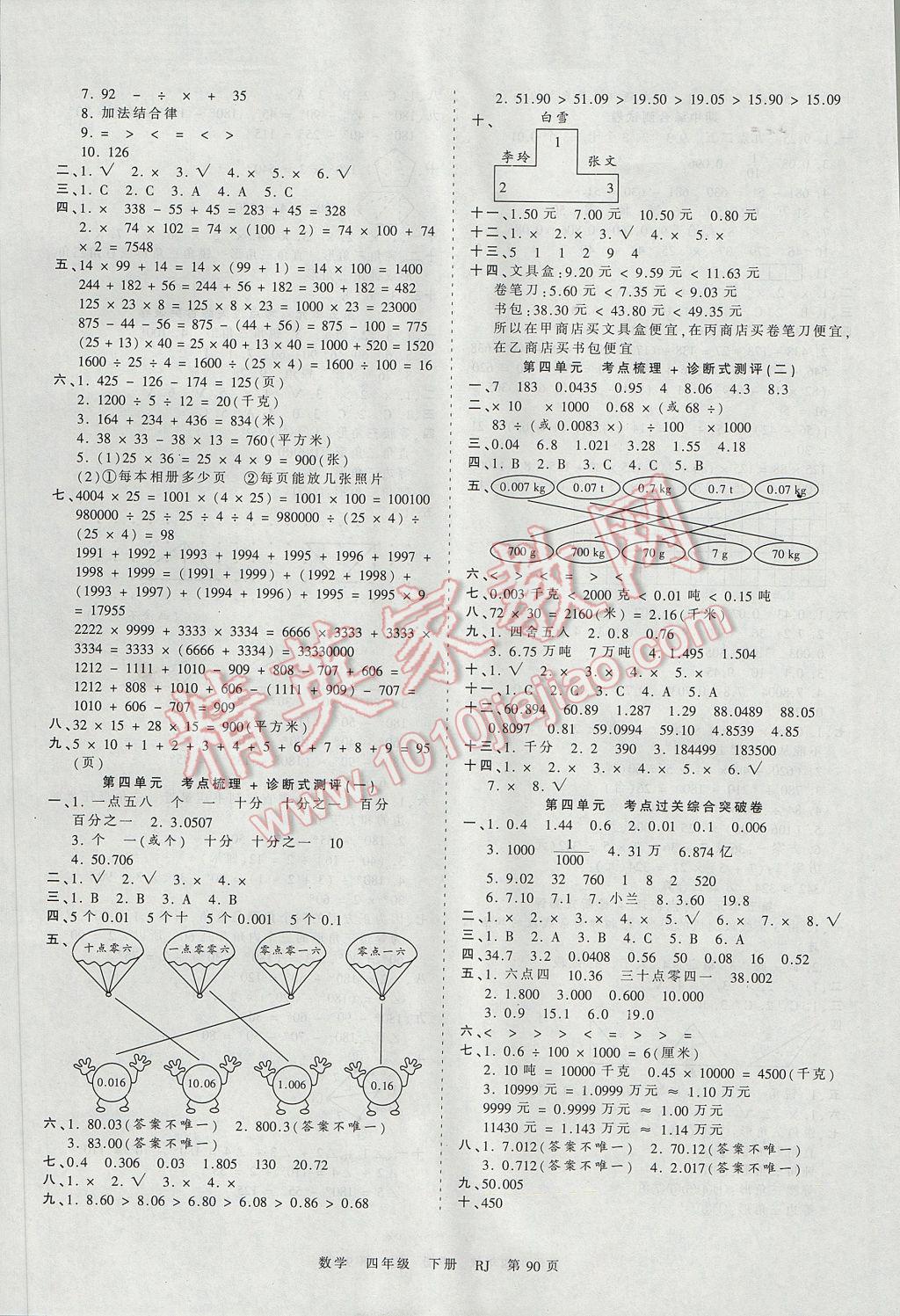 2017年王朝霞考点梳理时习卷四年级数学下册人教版 参考答案第2页