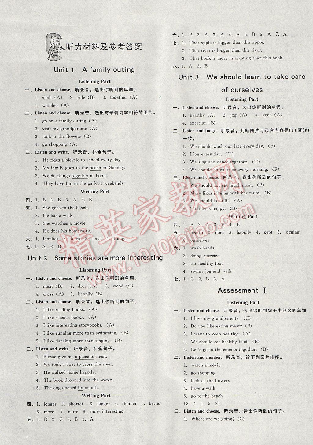 2017年非常1加1一课一练六年级英语下册湘少版 参考答案第1页