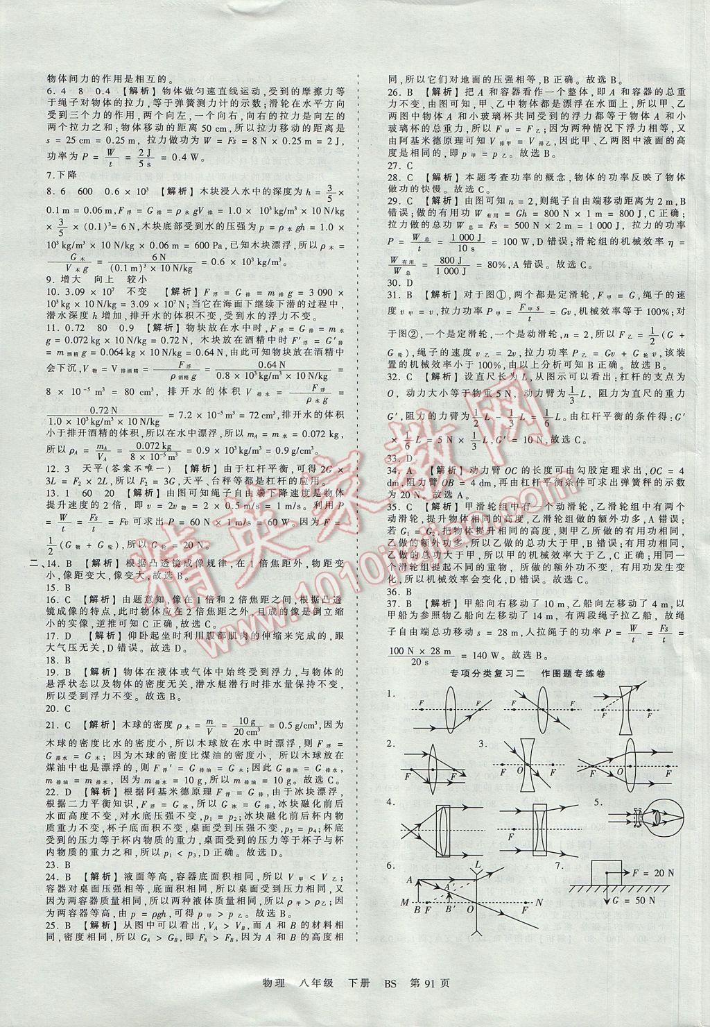 2017年王朝霞考點梳理時習卷八年級物理下冊北師大版 參考答案第11頁