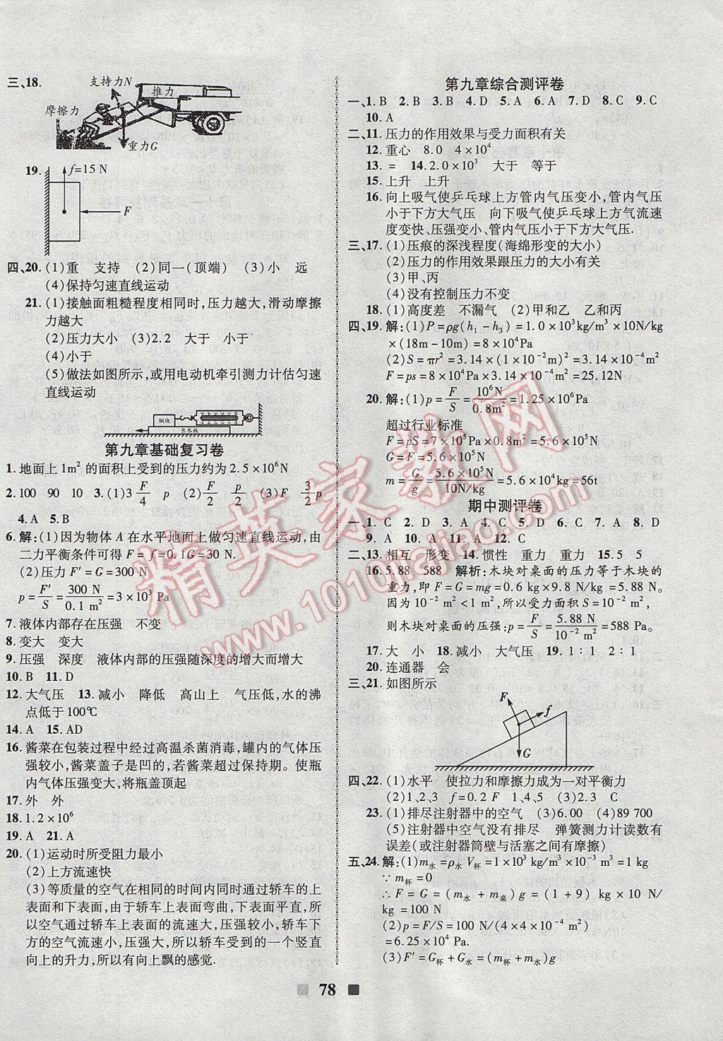 2017年优加全能大考卷八年级物理下册人教版 参考答案第2页