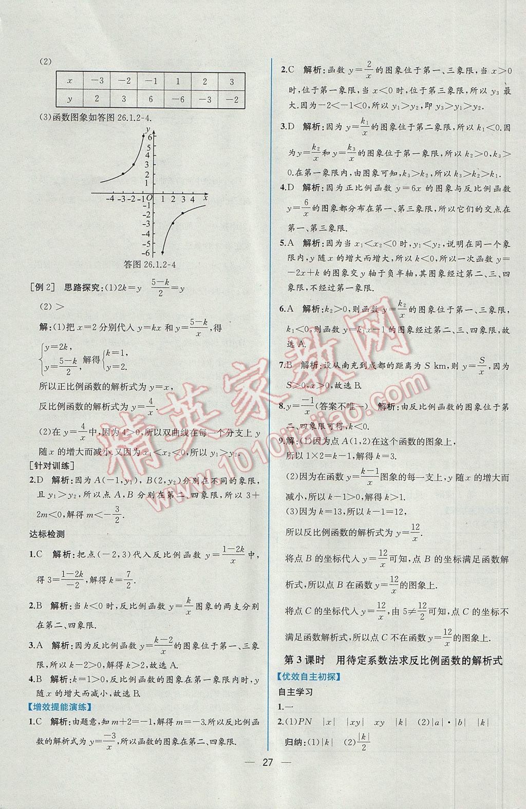 2017年同步導學案課時練九年級數(shù)學下冊人教版 參考答案第3頁