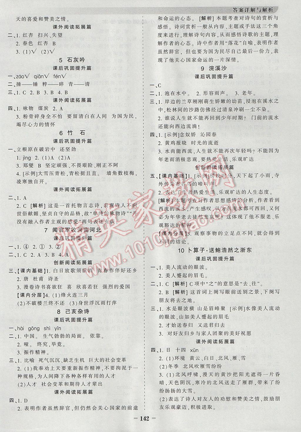 2017年王朝霞德才兼备作业创新设计六年级语文下册人教版 参考答案第10页