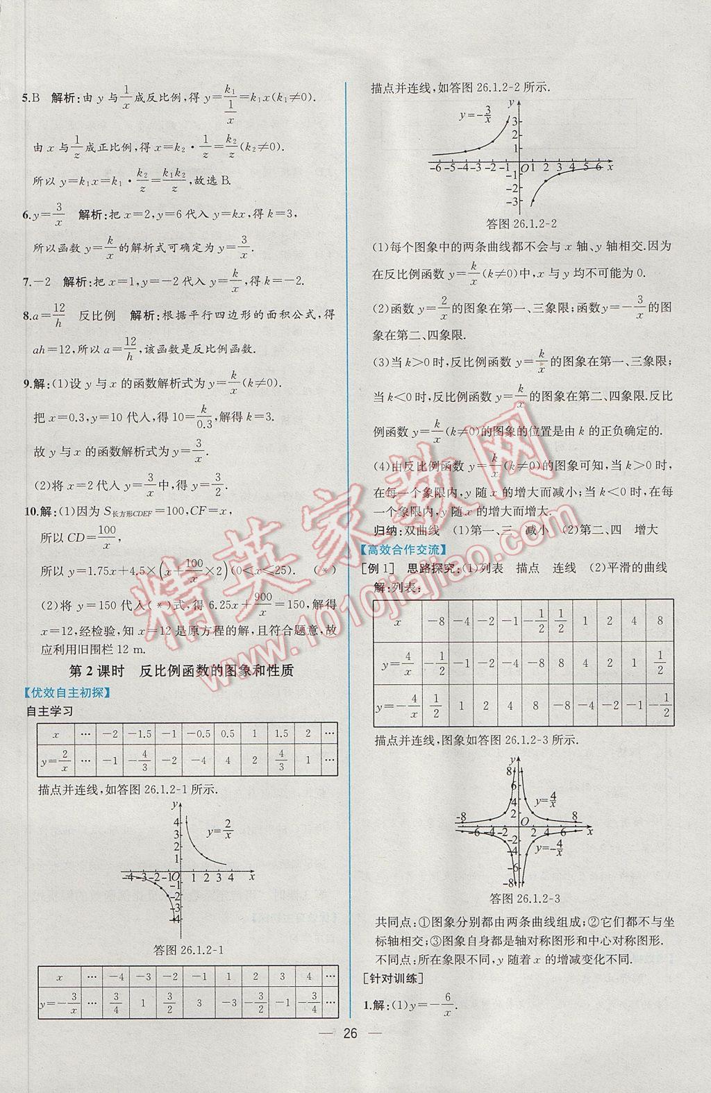 2017年同步導學案課時練九年級數(shù)學下冊人教版 參考答案第2頁