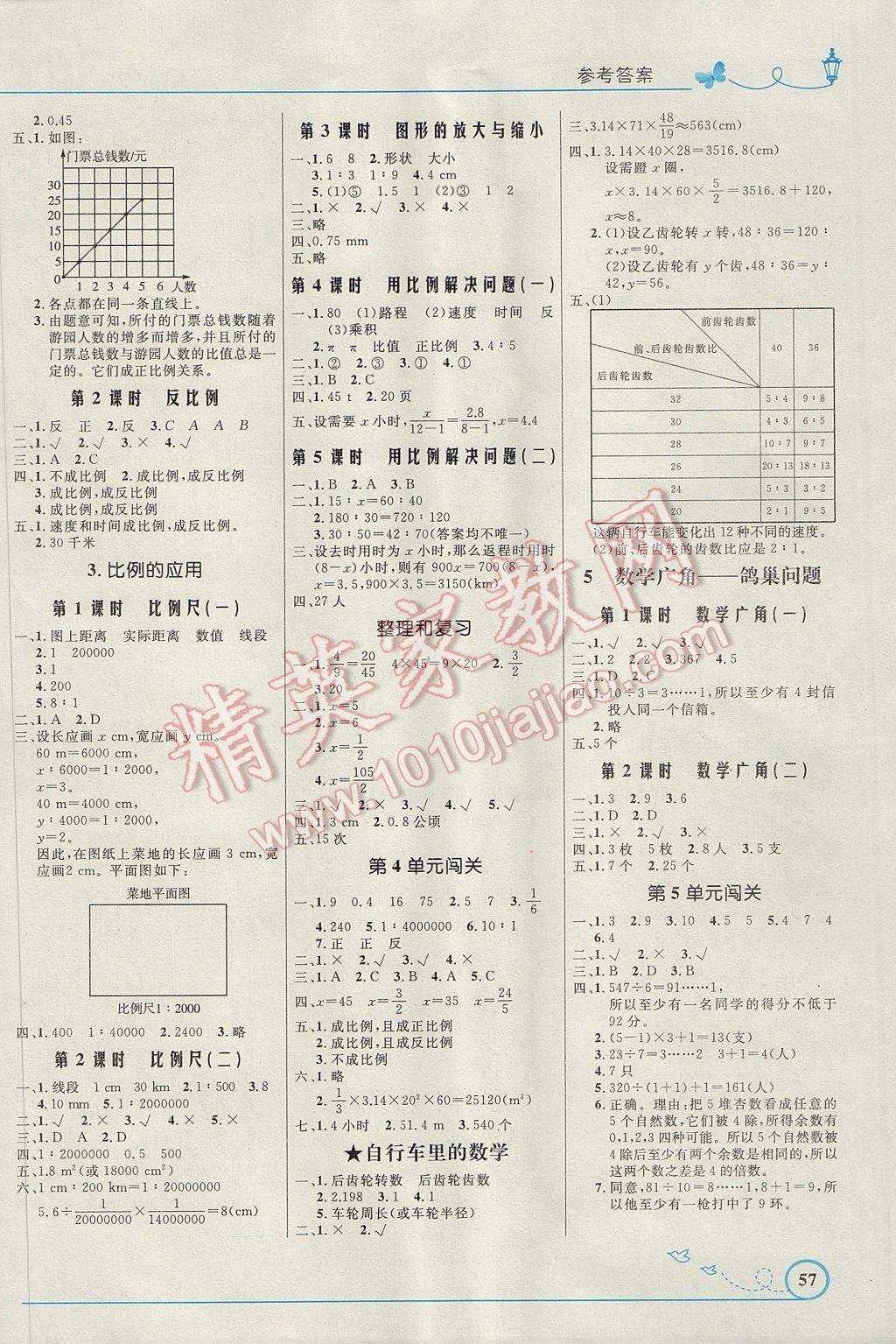 2017年小學(xué)同步測(cè)控優(yōu)化設(shè)計(jì)六年級(jí)數(shù)學(xué)下冊(cè)人教版福建專版 參考答案第3頁(yè)