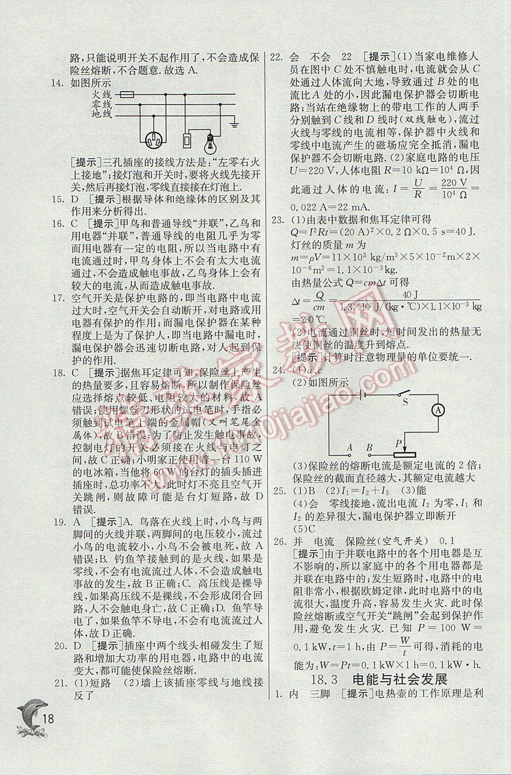 2017年实验班提优训练九年级物理下册沪粤版 参考答案第18页