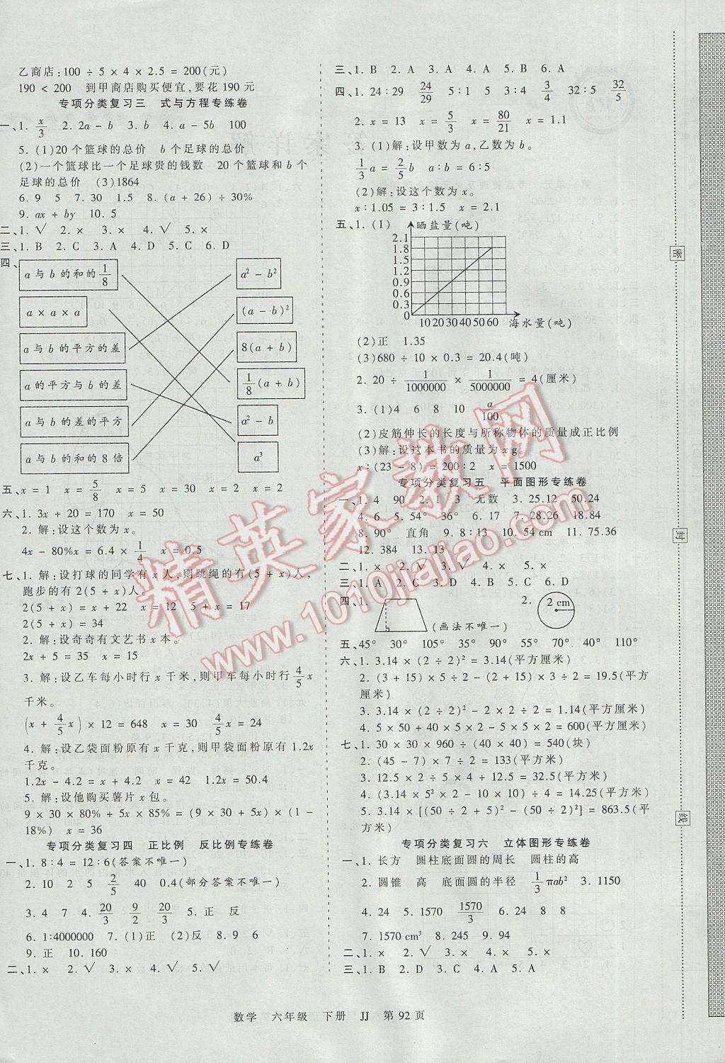 2017年王朝霞考点梳理时习卷六年级数学下册冀教版 参考答案第4页