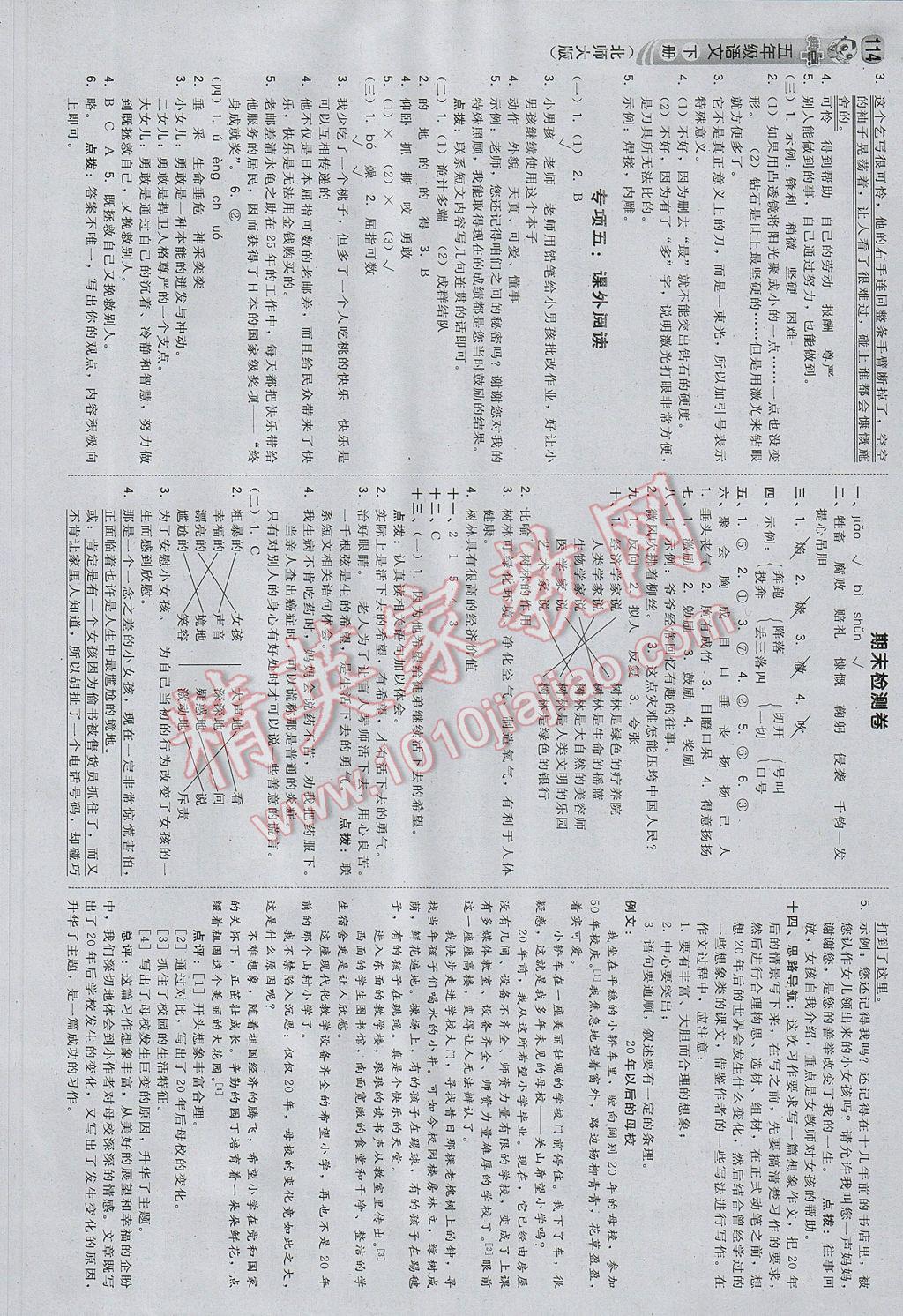 2017年綜合應(yīng)用創(chuàng)新題典中點(diǎn)五年級(jí)語(yǔ)文下冊(cè)北師大版 參考答案第16頁(yè)