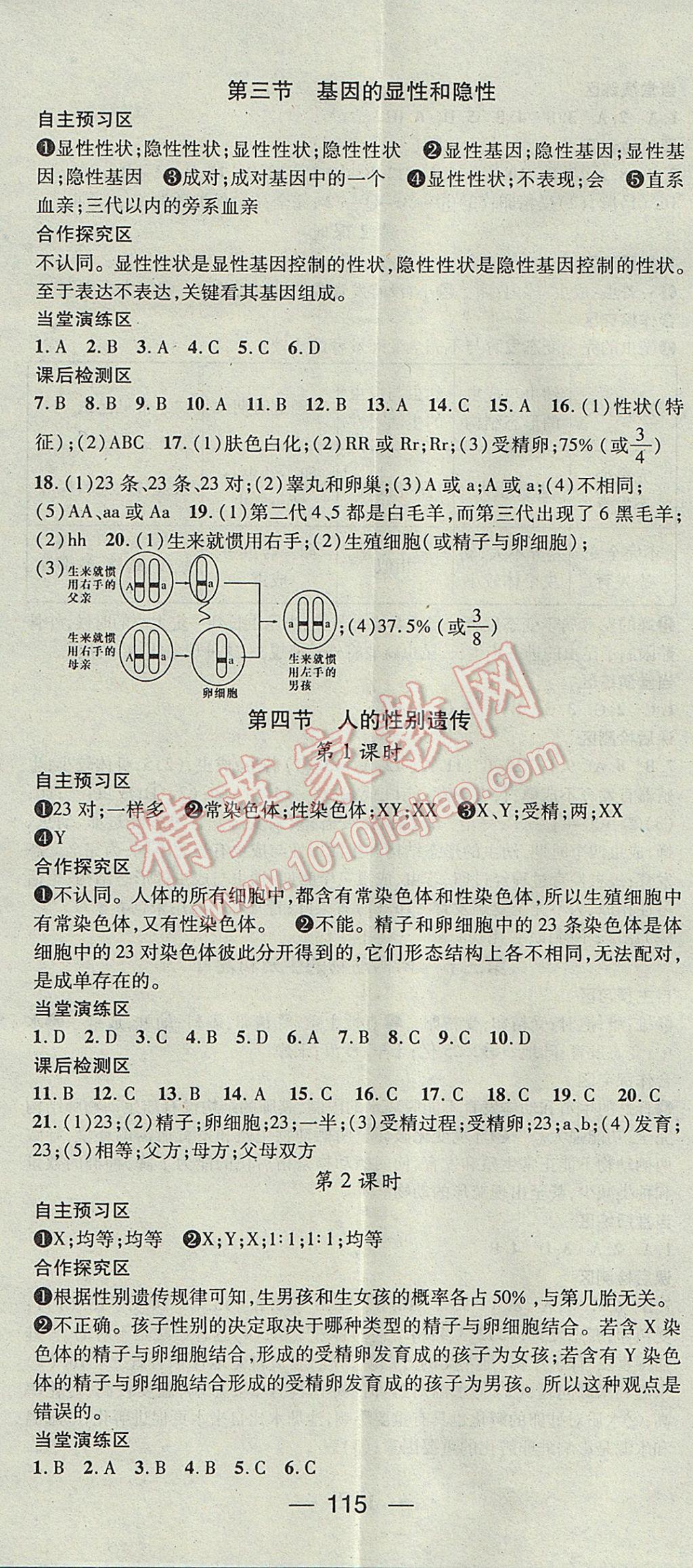 2017年精英新課堂八年級生物下冊人教版 參考答案第5頁