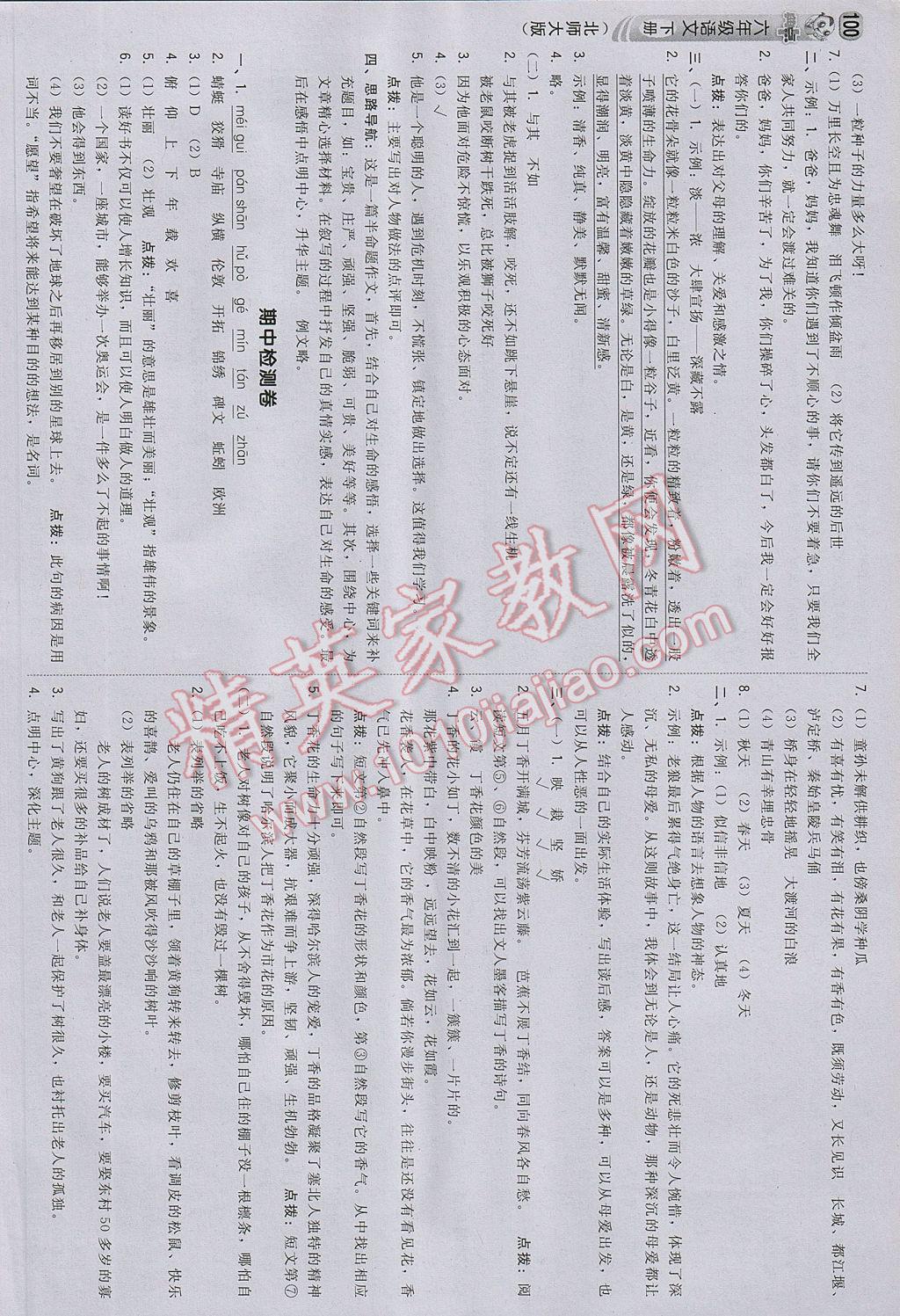 2017年综合应用创新题典中点六年级语文下册北师大版 参考答案第10页