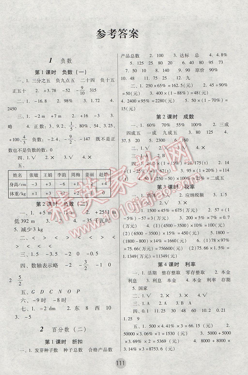 2017年課課練云南師大附小全優(yōu)作業(yè)六年級(jí)數(shù)學(xué)下冊(cè) 參考答案第1頁(yè)