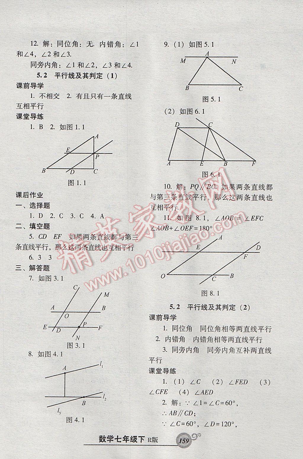 2017年尖子生新课堂课时作业七年级数学下册人教版 参考答案第3页