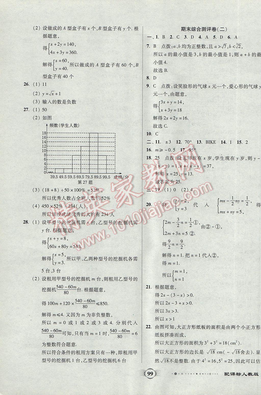 2017年全程優(yōu)選卷七年級數(shù)學(xué)下冊人教版 參考答案第15頁