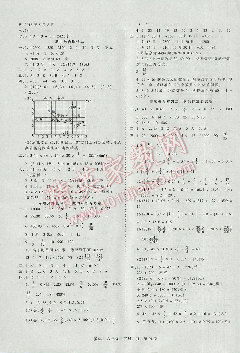 2017年王朝霞考点梳理时习卷六年级数学下册冀教版 参考答案第3页