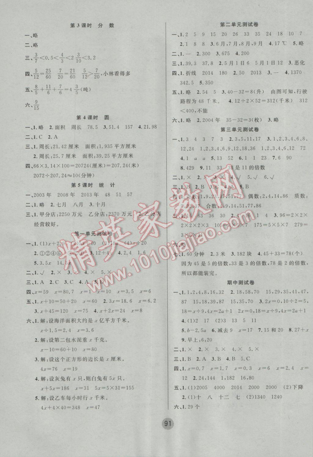 2017年英才小狀元同步優(yōu)化練與測五年級數(shù)學(xué)下冊蘇教版 參考答案第7頁