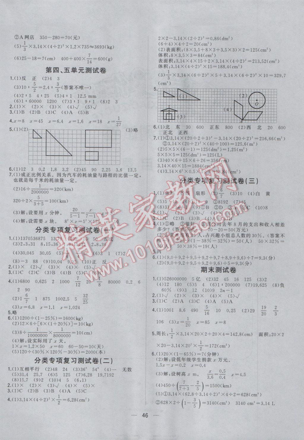 2017年課課優(yōu)課堂小作業(yè)六年級數(shù)學(xué)下冊人教版 參考答案第10頁