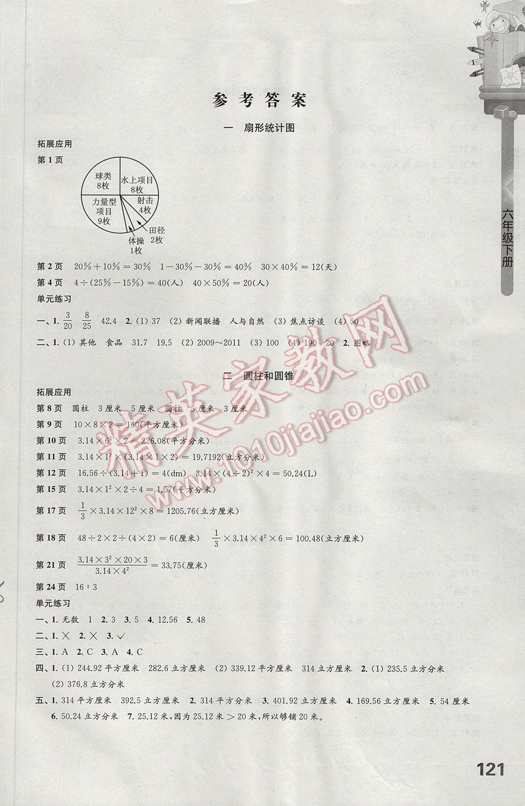 2017年课课练小学数学六年级下册苏教版 参考答案第1页