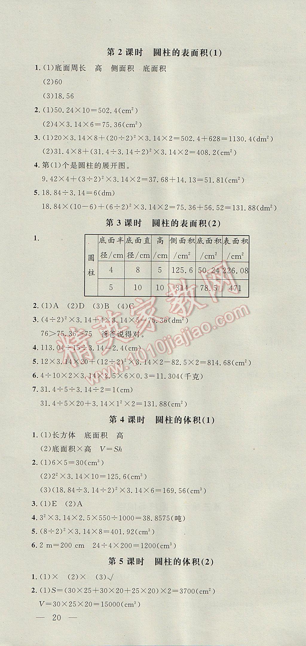 2017年非常1加1一課一練六年級(jí)數(shù)學(xué)下冊(cè)人教版 參考答案第4頁(yè)