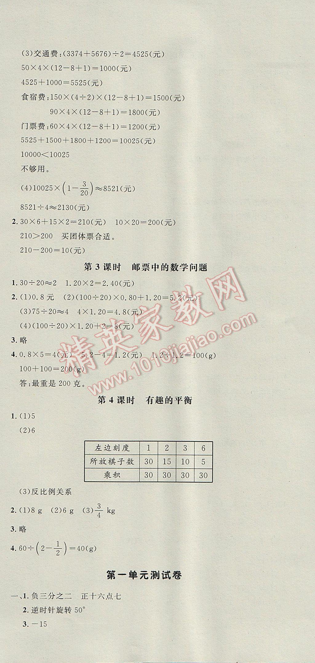 2017年非常1加1一課一練六年級(jí)數(shù)學(xué)下冊(cè)人教版 參考答案第18頁(yè)