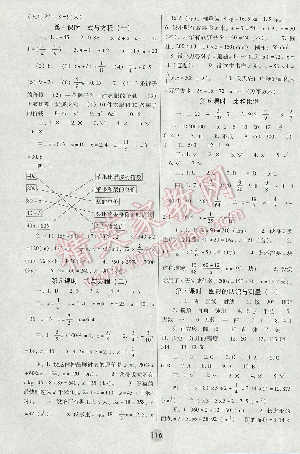 2017年課課練云南師大附小全優(yōu)作業(yè)六年級(jí)數(shù)學(xué)下冊(cè) 參考答案第6頁