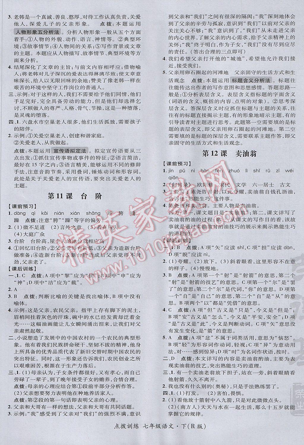 2017年點撥訓(xùn)練七年級語文下冊人教版 參考答案第13頁